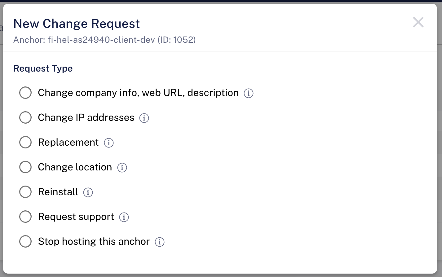 The anchor change request form