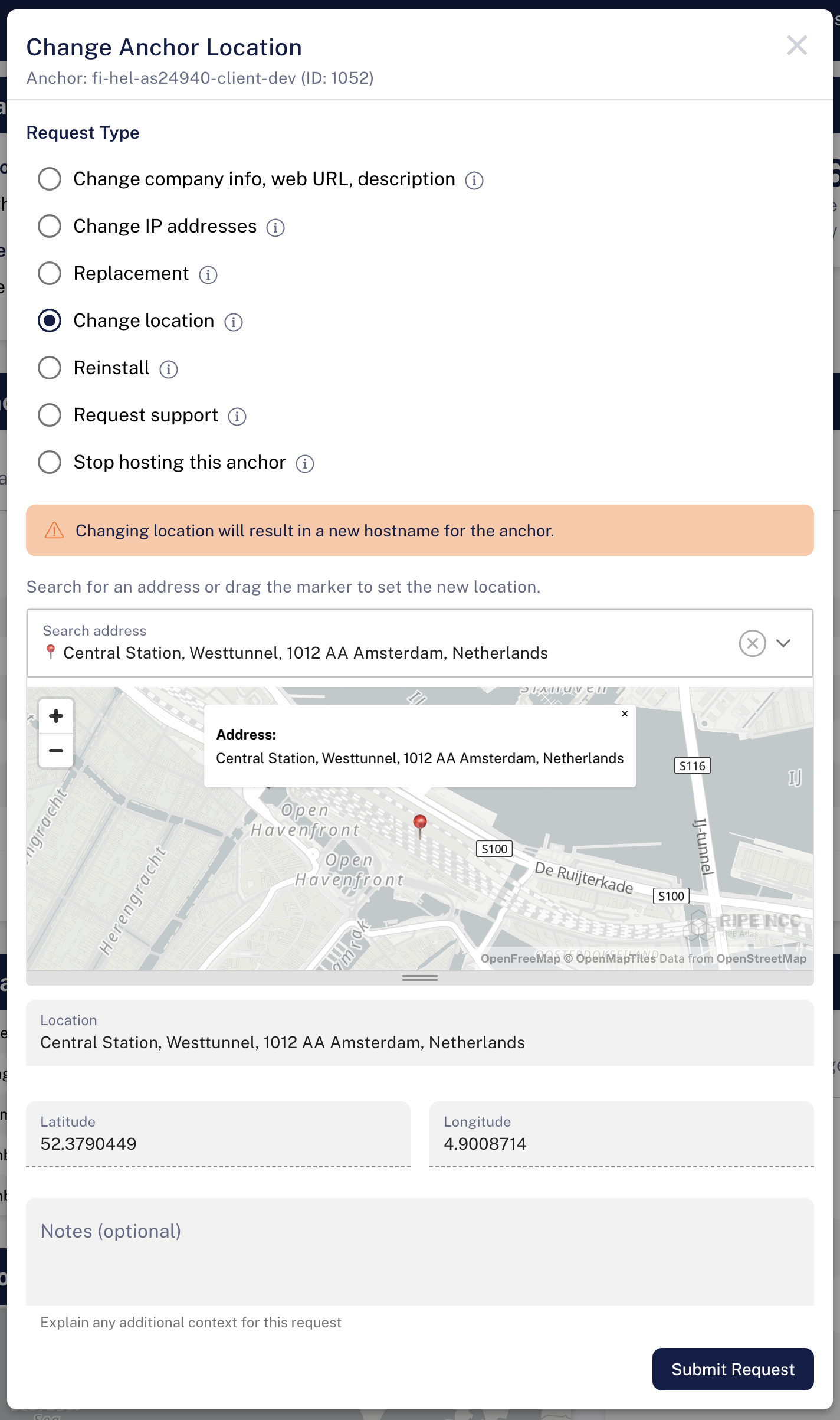 Setting a new location with the map